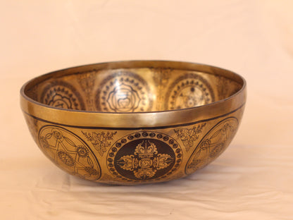 Mahakala & Green Tara Engraved Singing Bowl