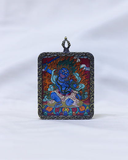 Sacred Mahakala Thangka Locket | Handcrafted Tibetan Ghau Pendant