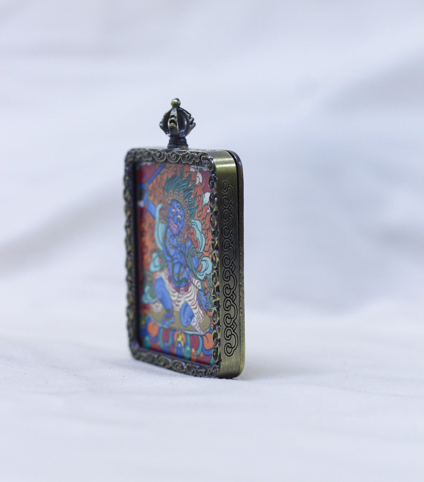Sacred Mahakala Thangka Locket | Handcrafted Tibetan Ghau Pendant
