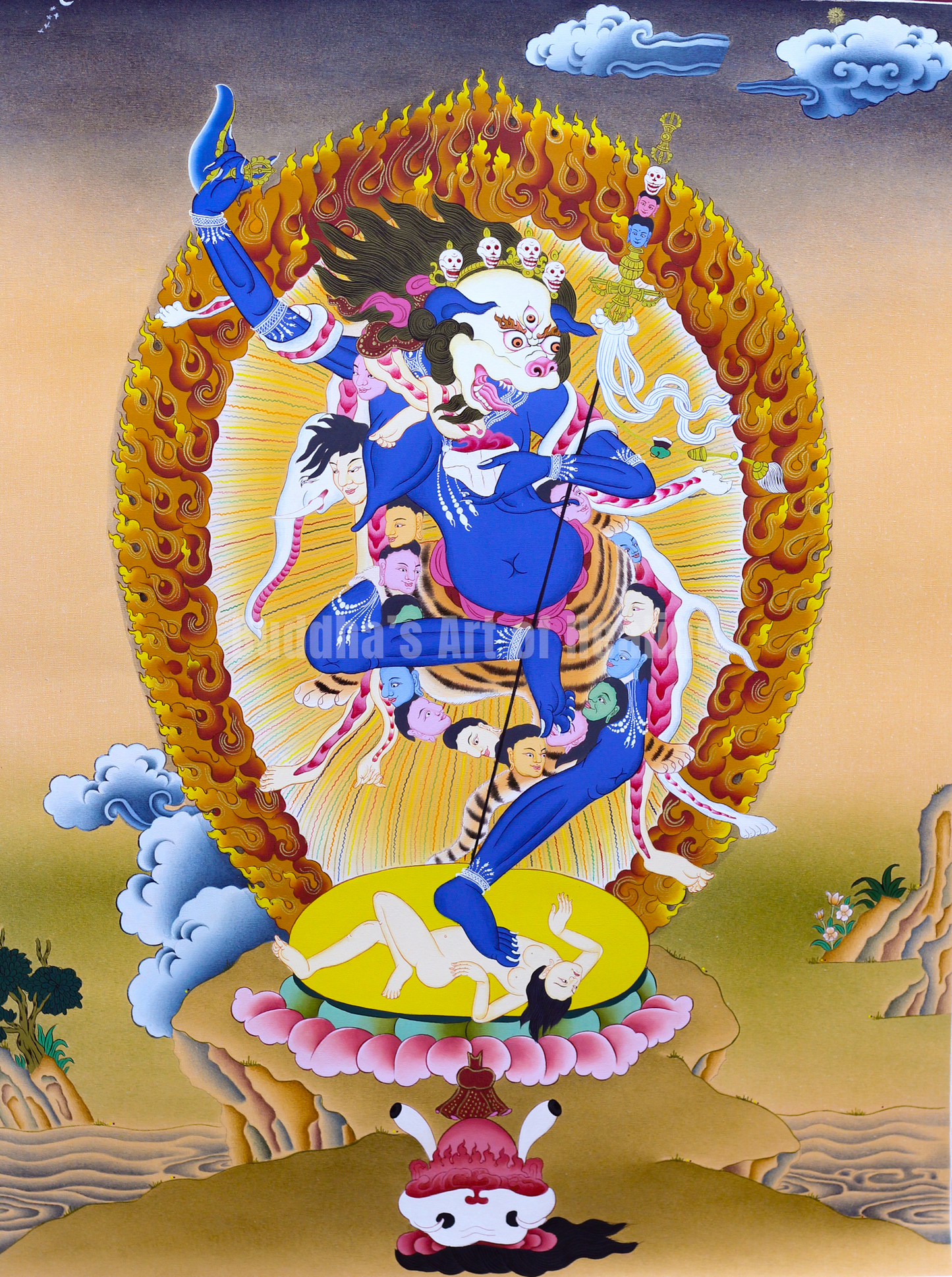 Traditional Simhamukha Thangka with 24K Gold from Nepal