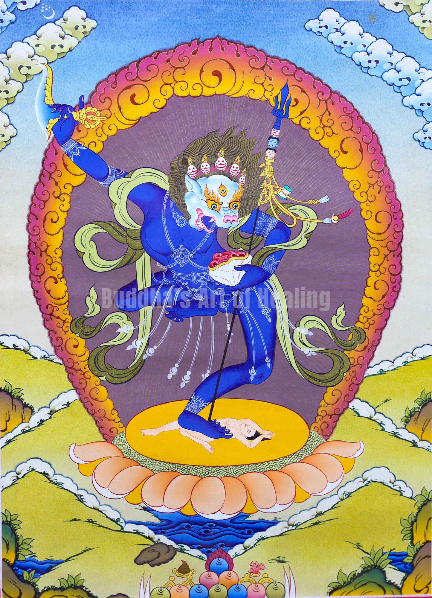 Simhamukha Thangka | Wrathful Lion-Faced Dakini Art