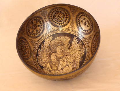Mahakala & Green Tara Engraved Singing Bowl
