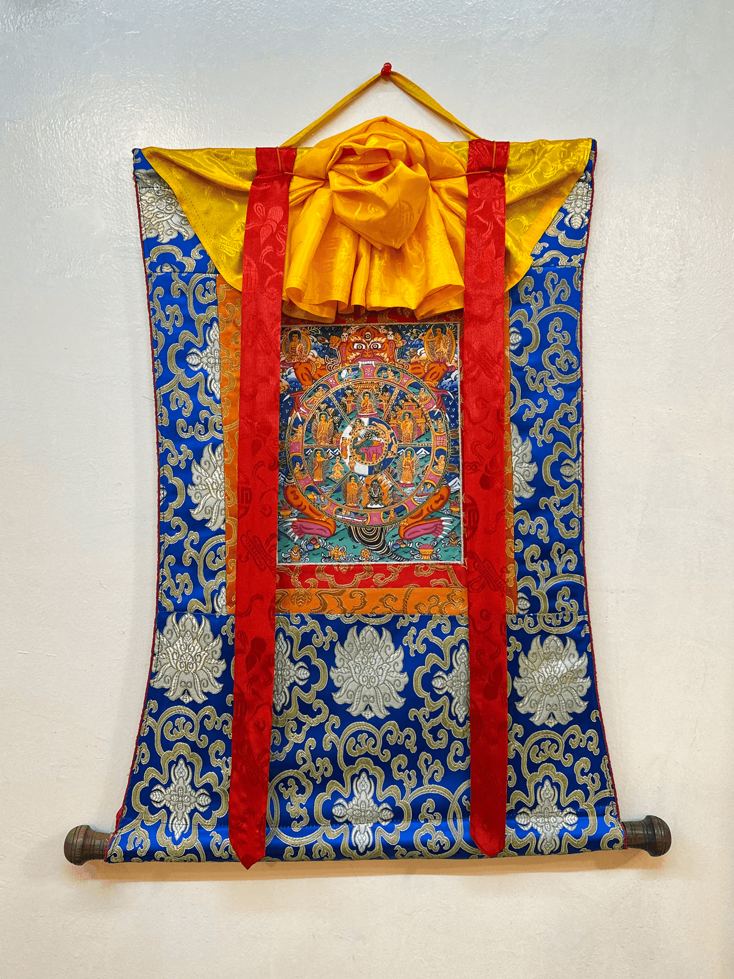Wheel of Life Thangka with Brocade