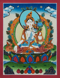 White Tara Thangka - (8" * 10")