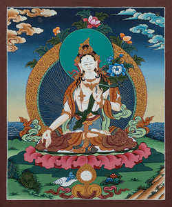 White Tara Thangka - (10" * 13")