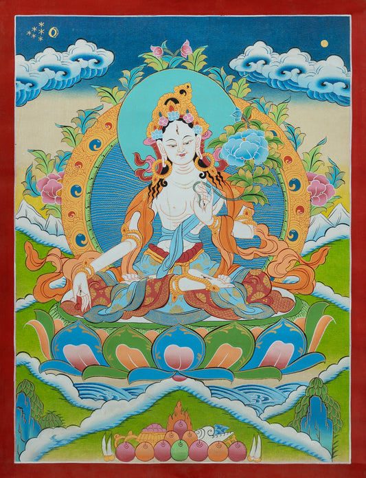 White Tara Thangka Painting