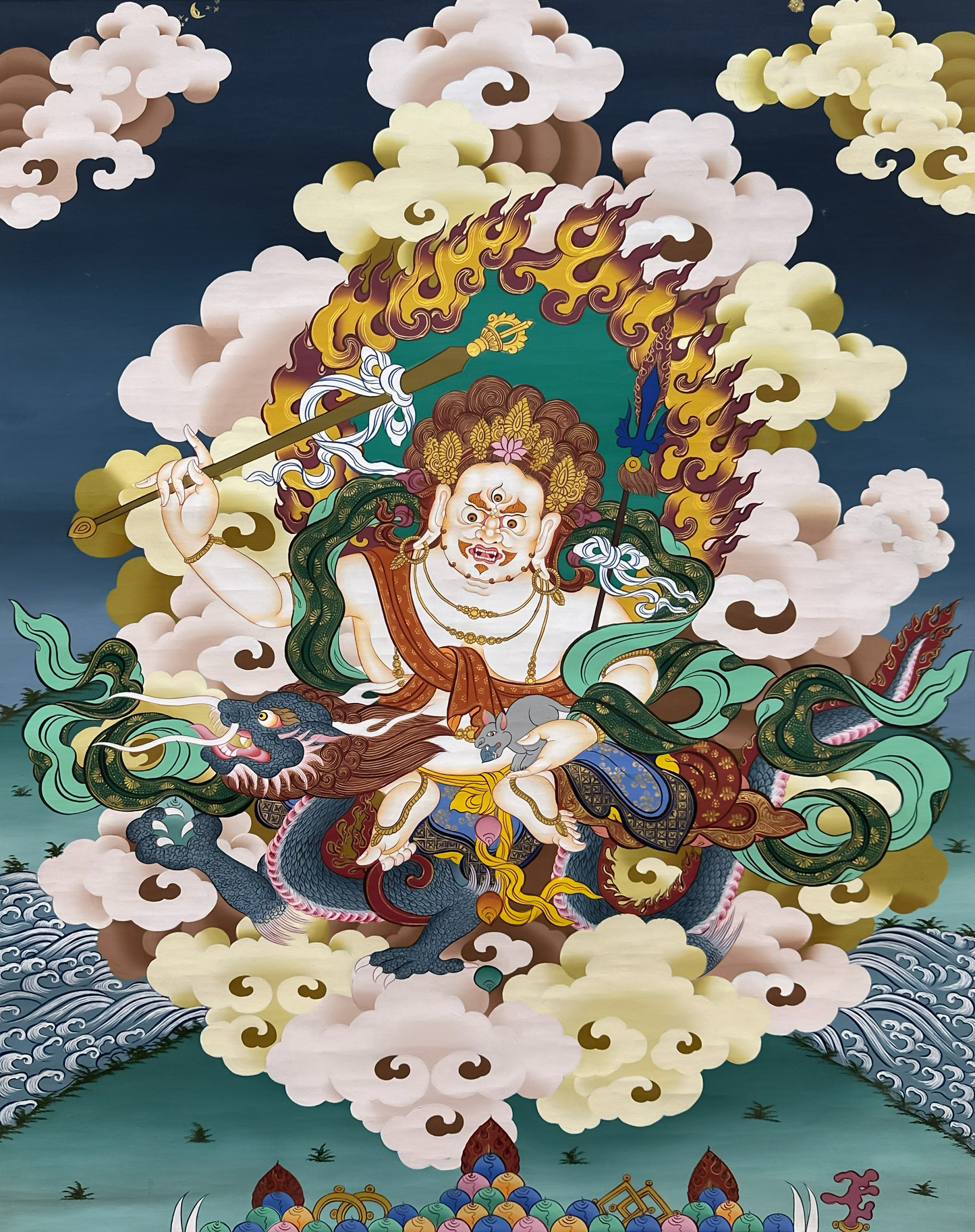 White Jambala Thangka | Traditional Tibetan Wealth Deity Painting