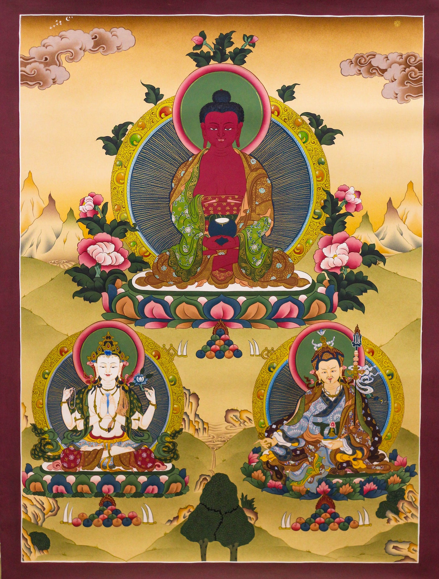 Amitabha Buddha Thangka (Kusum Set) - (22" * 30")