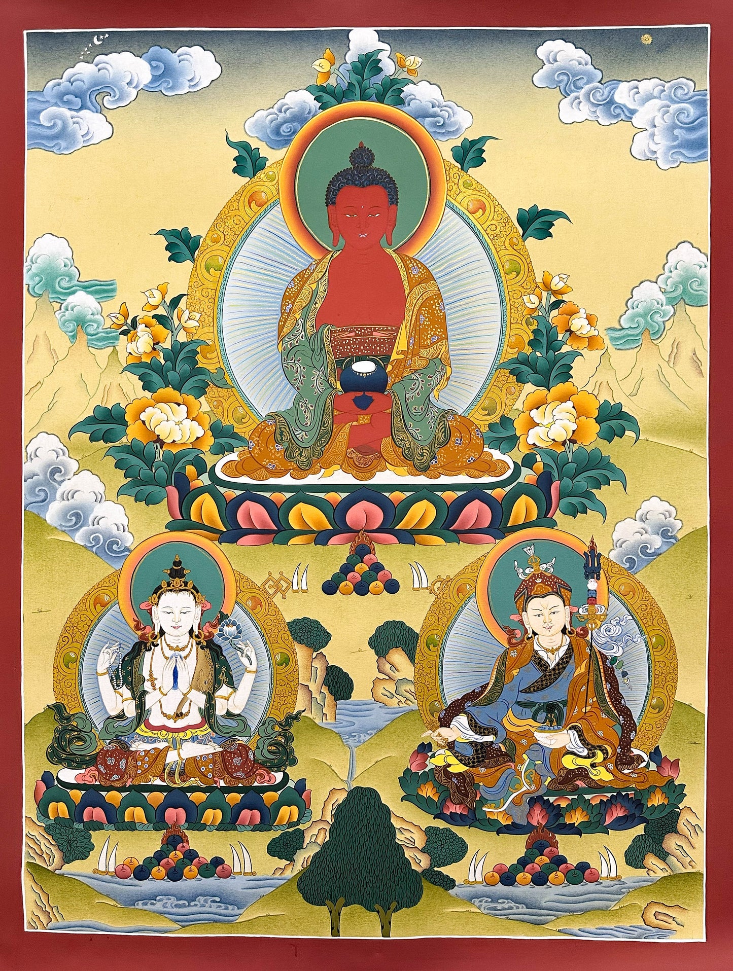Amitabha Buddha Thangka (Kusum Set) - (18" * 24")