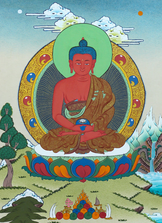 Amitabha Buddha Thangka with Pink Border