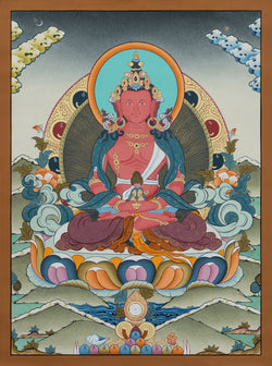 Amitayus Buddha Thangka | Long Life, Healing Meditation Art - (16" * 22")