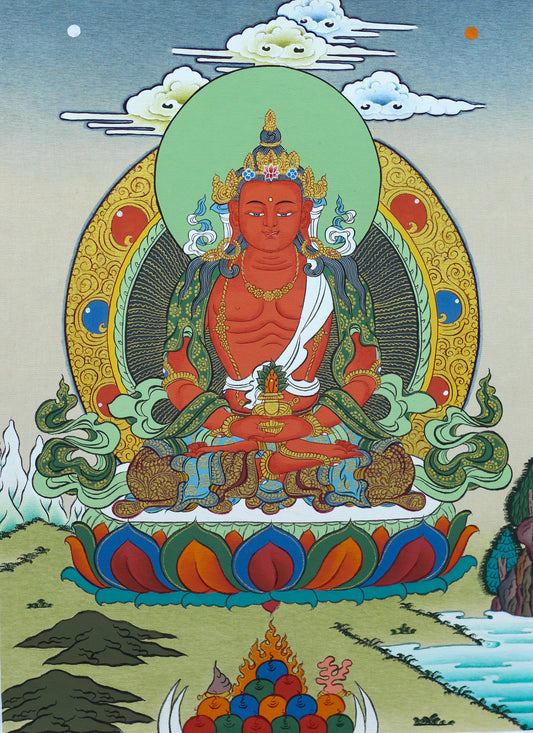 Tibetan Style Amitayus Buddha Thangka | Buddha of Infinite Life (10"*14")
