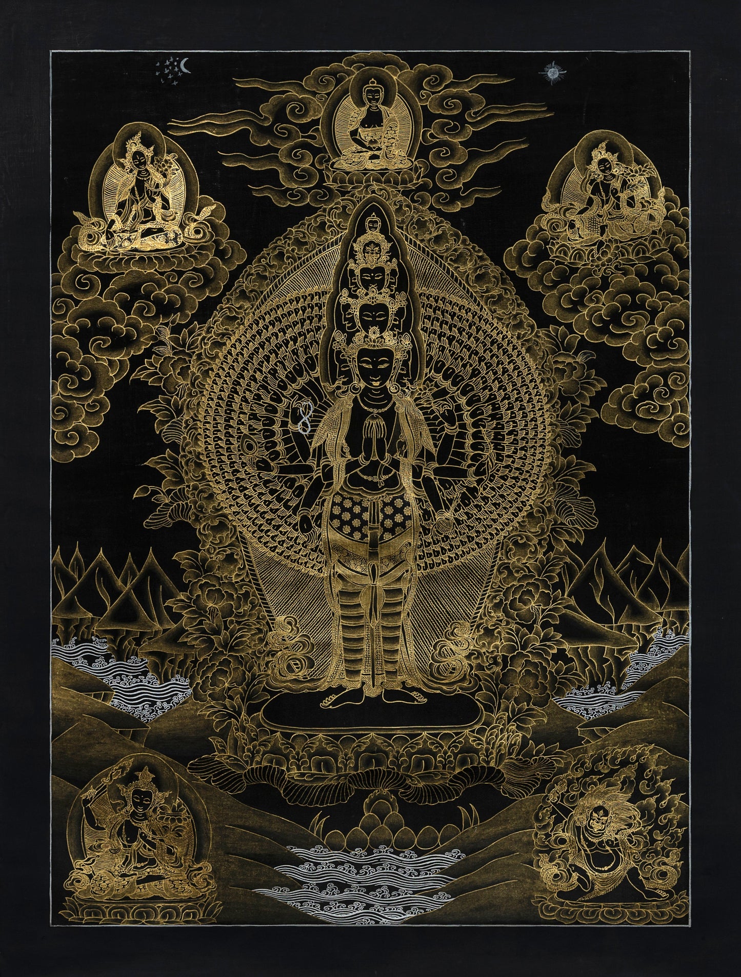 Avalokiteshwora Thangka - (14" * 19")