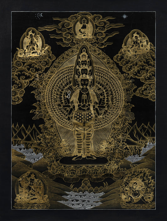Avalokiteshwora Thangka - (14" * 19")