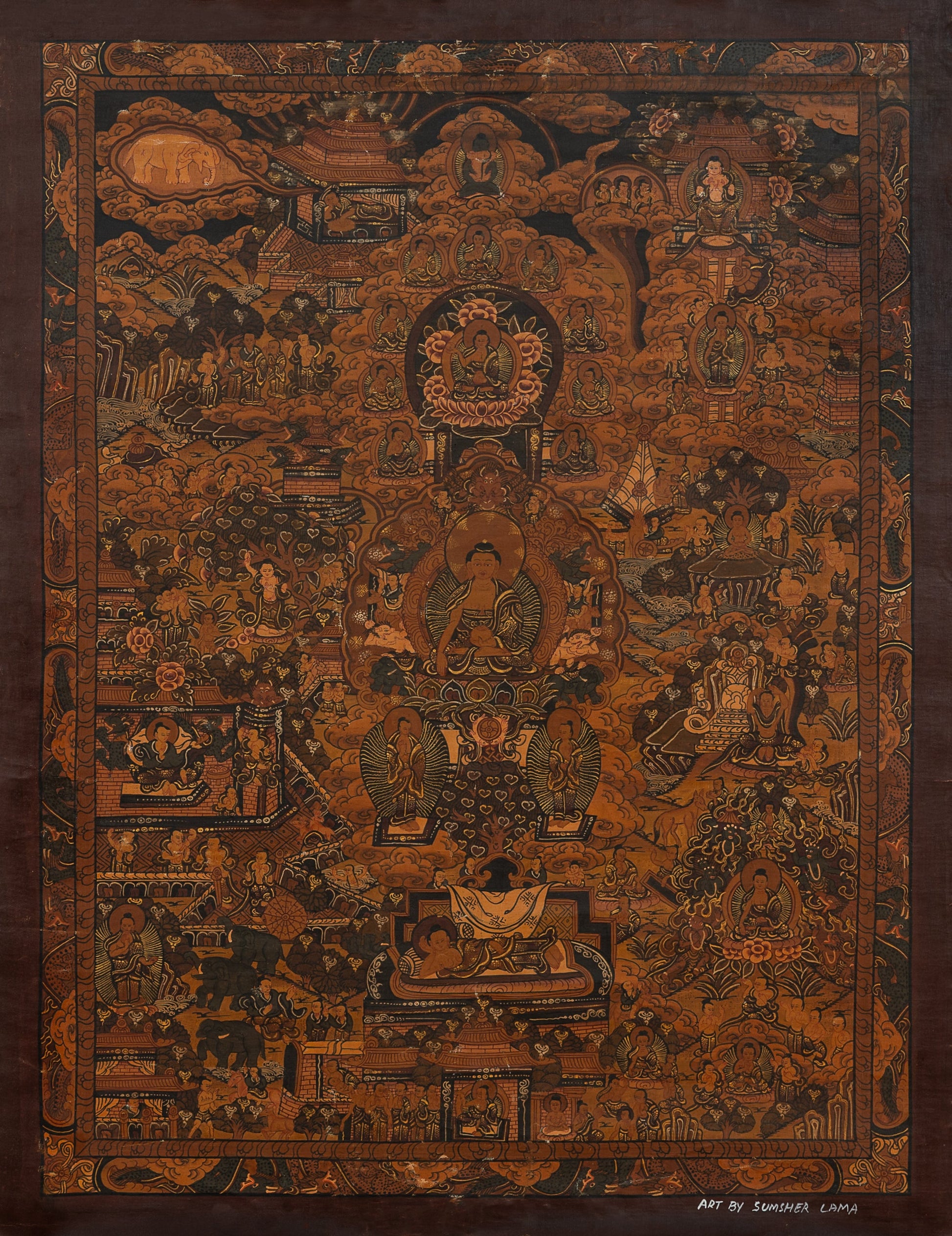 Hand Painted Life of Buddha Thangka