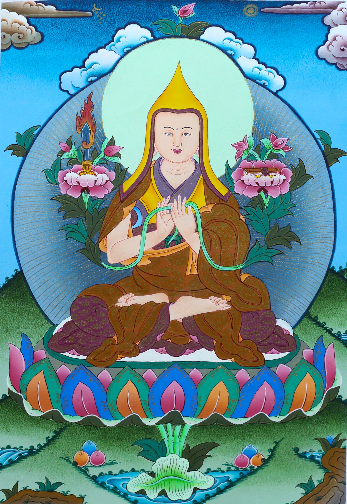 Elegant Je Tsongkhapa Thangka - Buddhist Art of Wisdom (13" * 9.5")