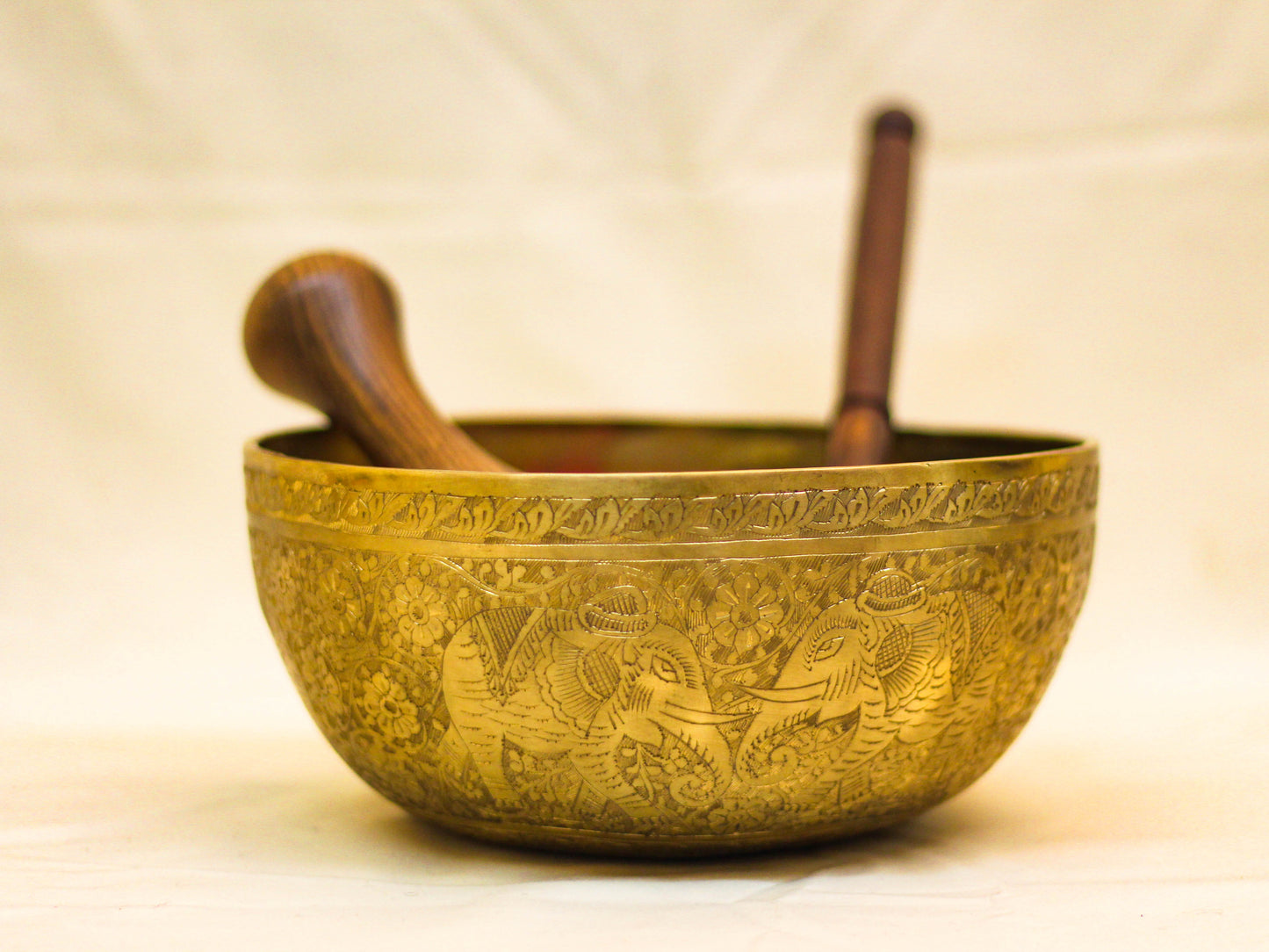 Elephant Carved Golden Singing Bowl
