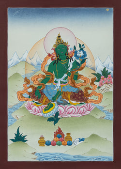 Green Tara Thangka - (10" * 14")