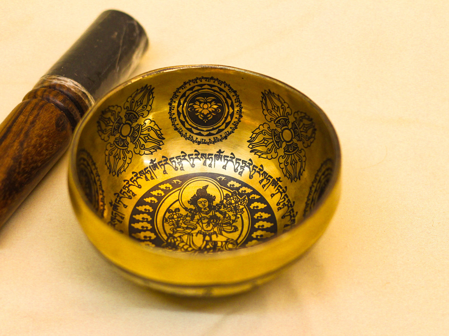 Green Tara Engraved Tibetan Singing Bowl (Very Small)