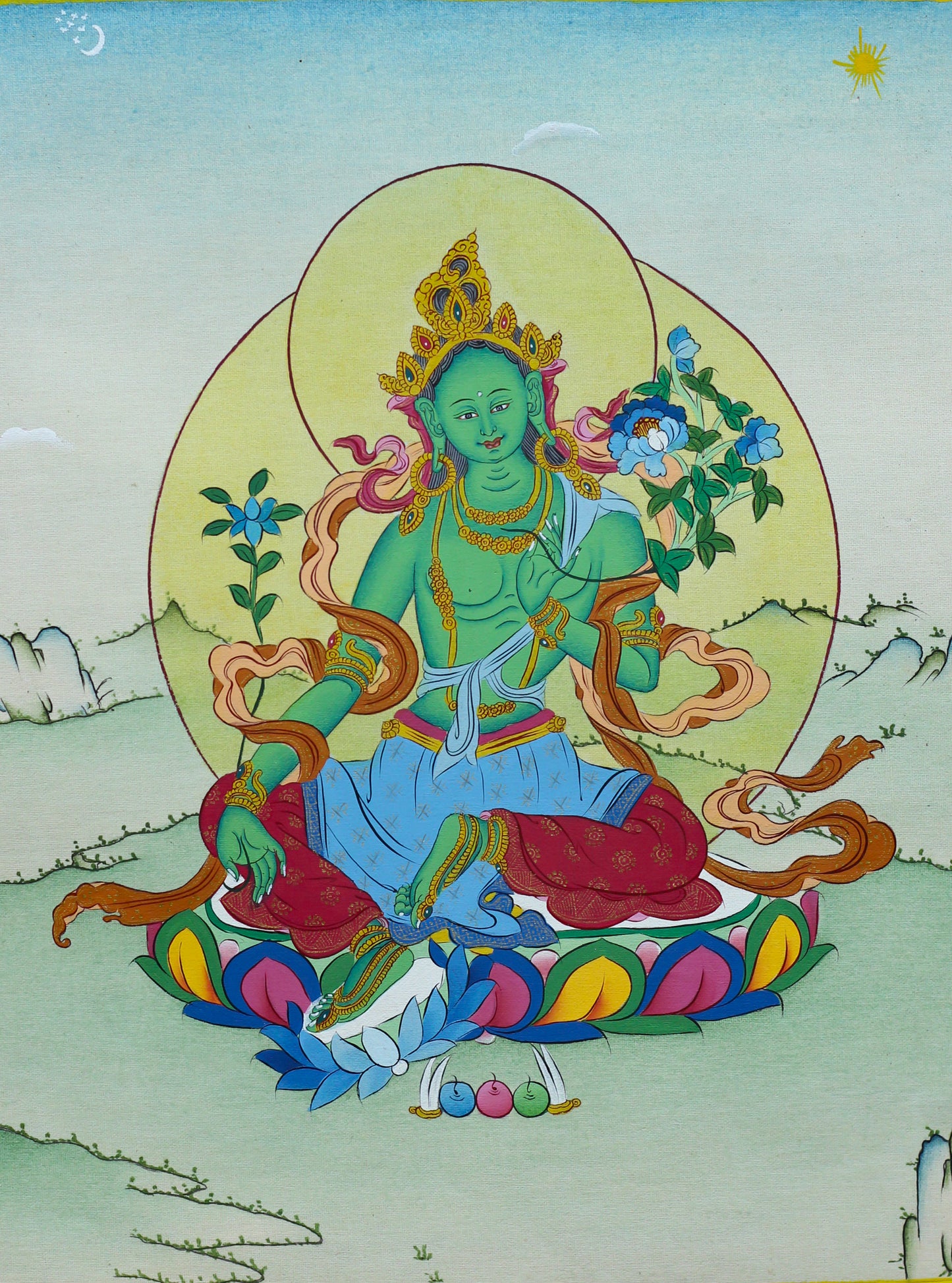 Green Tara Thangka - (9" * 12")