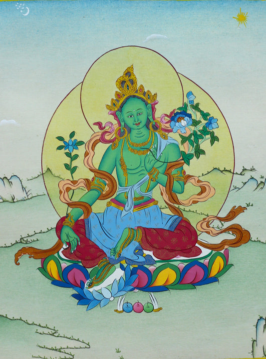 Green Tara Thangka - (9" * 12")