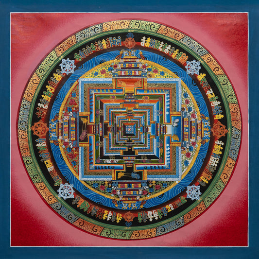 Kalachakra Mandala Thangka Painting in Red