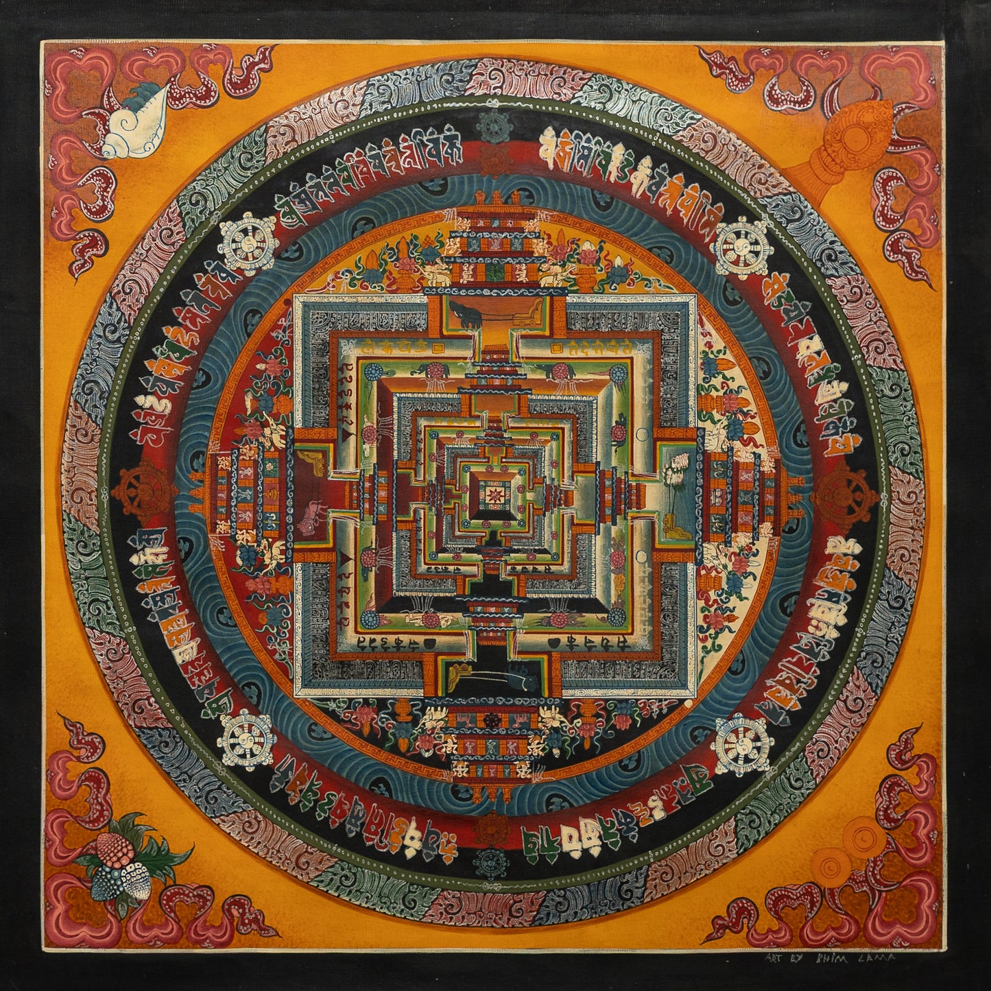 Kalachakra Mandala Thangka Painting in Golden Brown