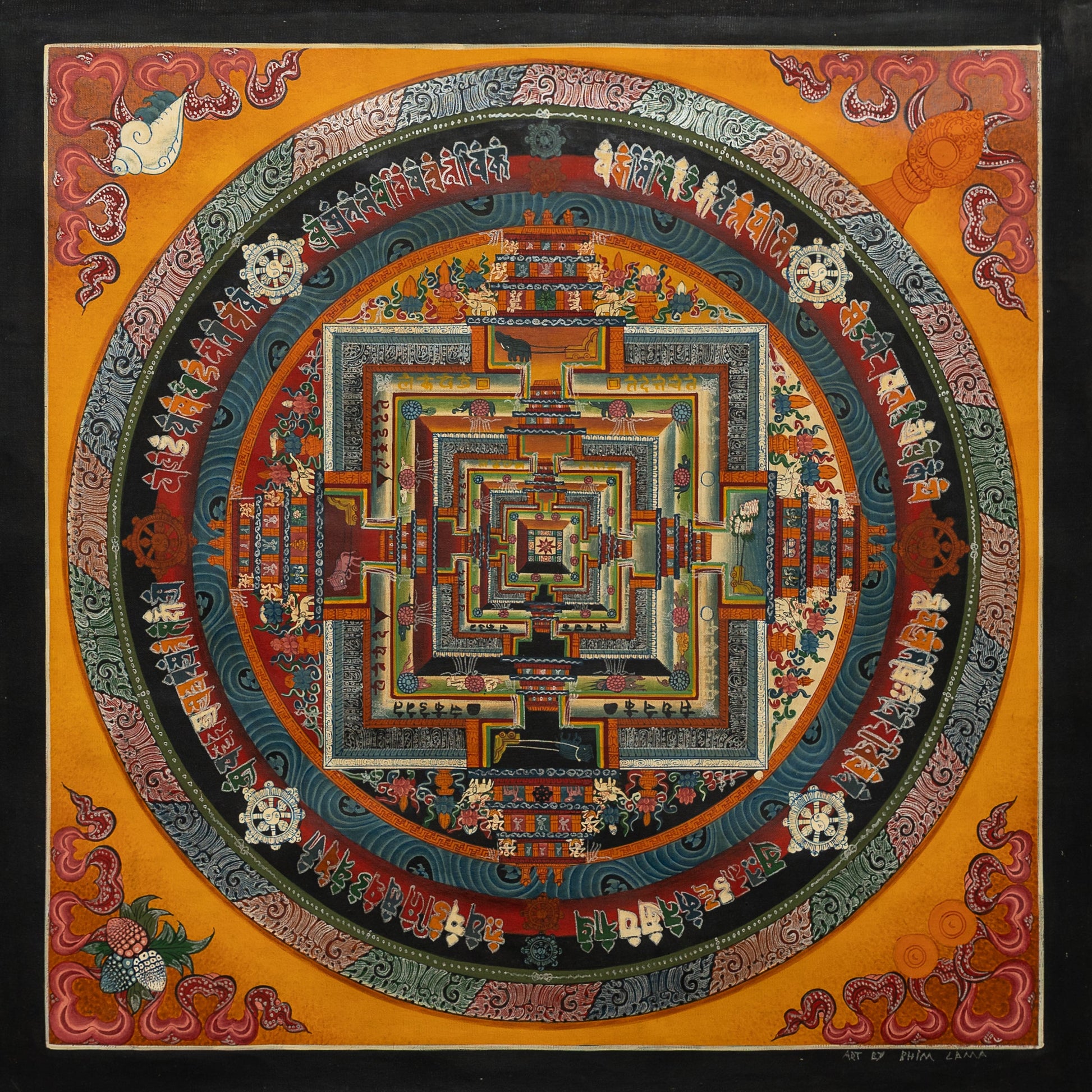 Kalachakra Mandala Thangka Painting in Golden Brown