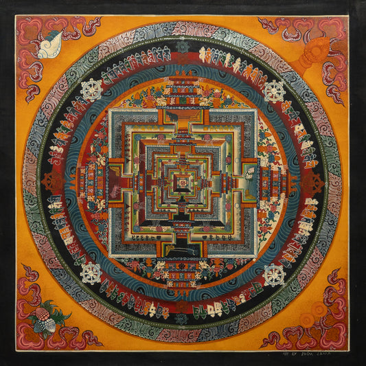 Kalachakra Mandala Thangka Painting in Golden Brown