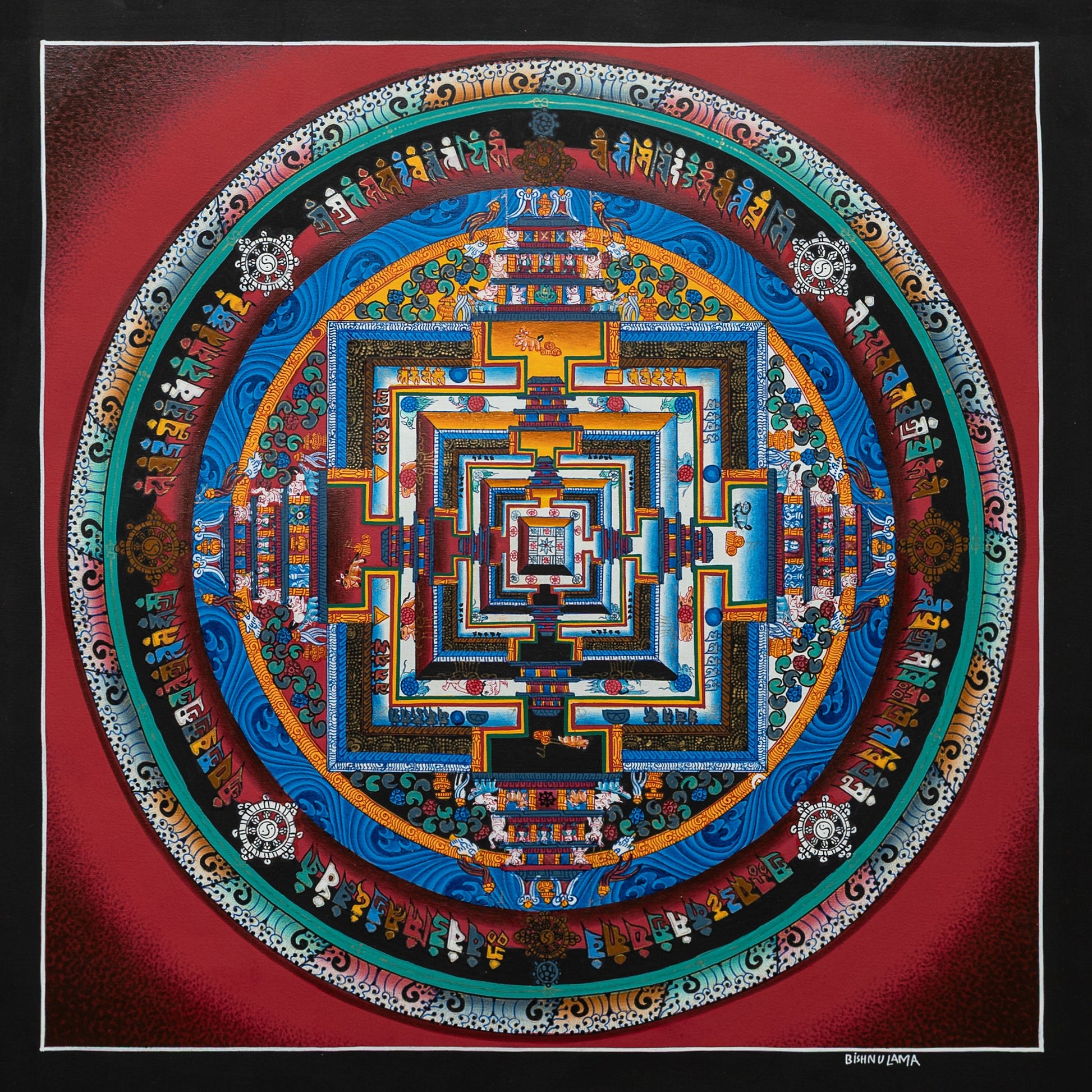 Kalachakra Mandala Thangka Painting in Red