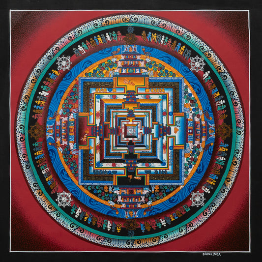 Kalachakra Mandala Thangka Painting in Red