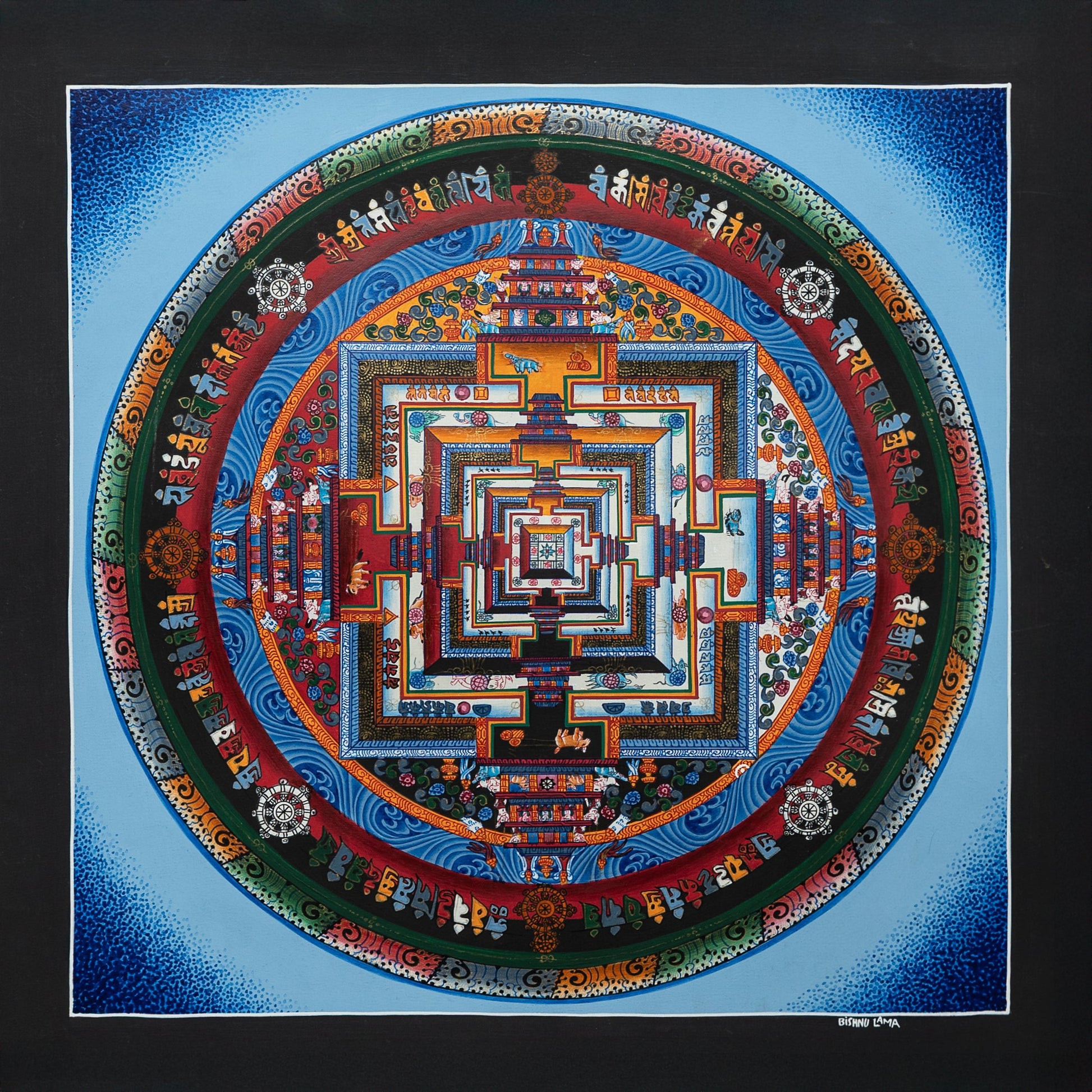 Kalachakra Mandala Thangka Painting in Blue