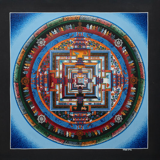 Kalachakra Mandala Thangka Painting in Blue