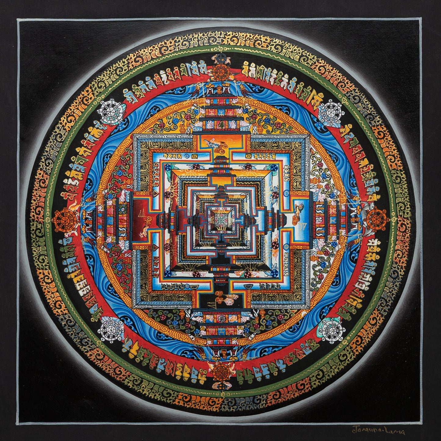Kalachakra Mandala Thangka Painting in Black
