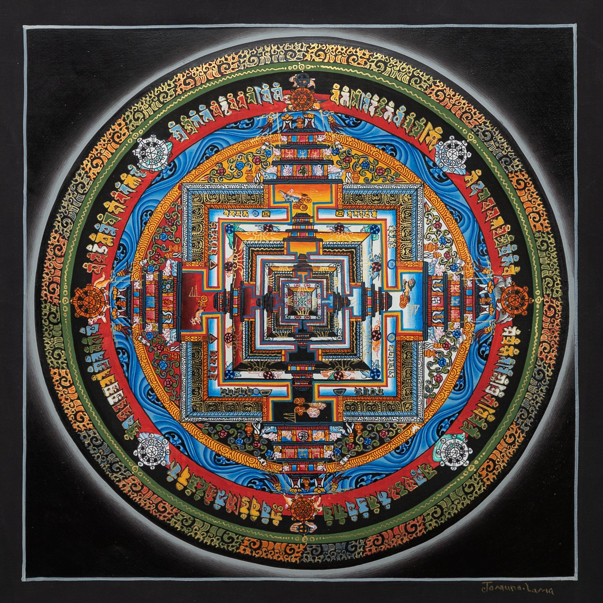 Kalachakra Mandala Thangka Painting in Black