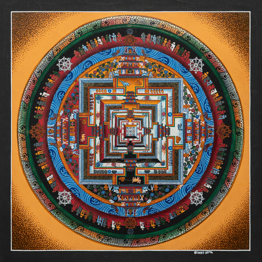 Kalachakra Mandala Thangka Painting in Brown