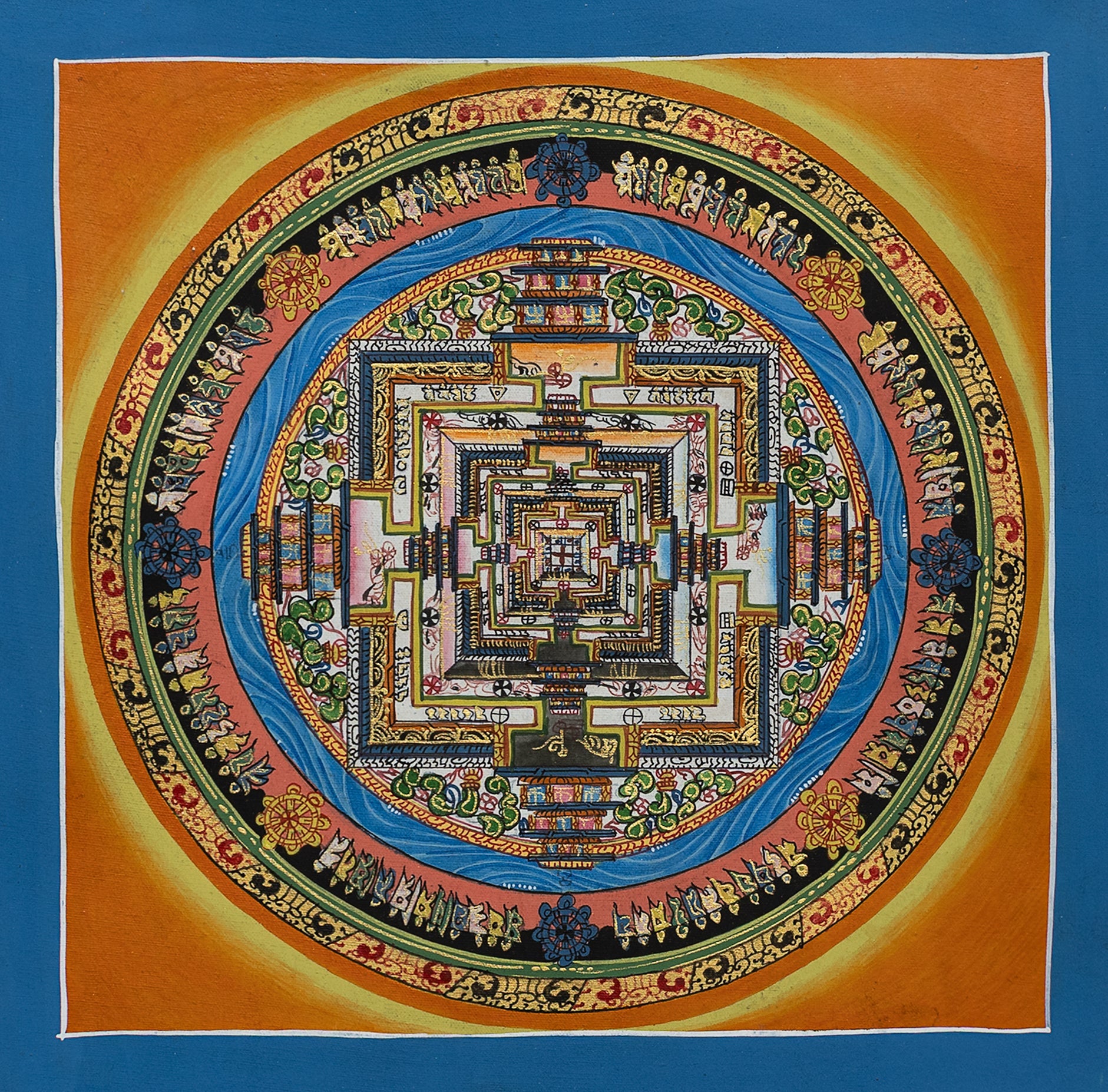 Kalachakra Mandala Thangka Painting in Brown