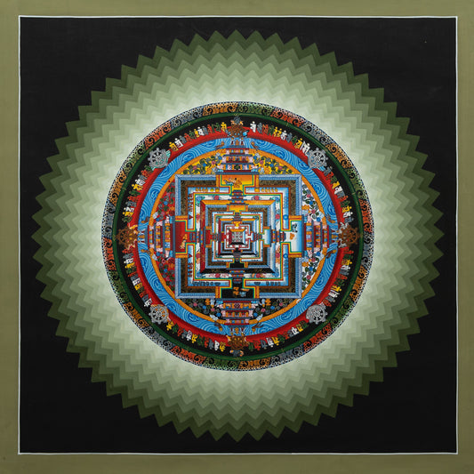 Kalachakra Mandala Thangka Painting in Black