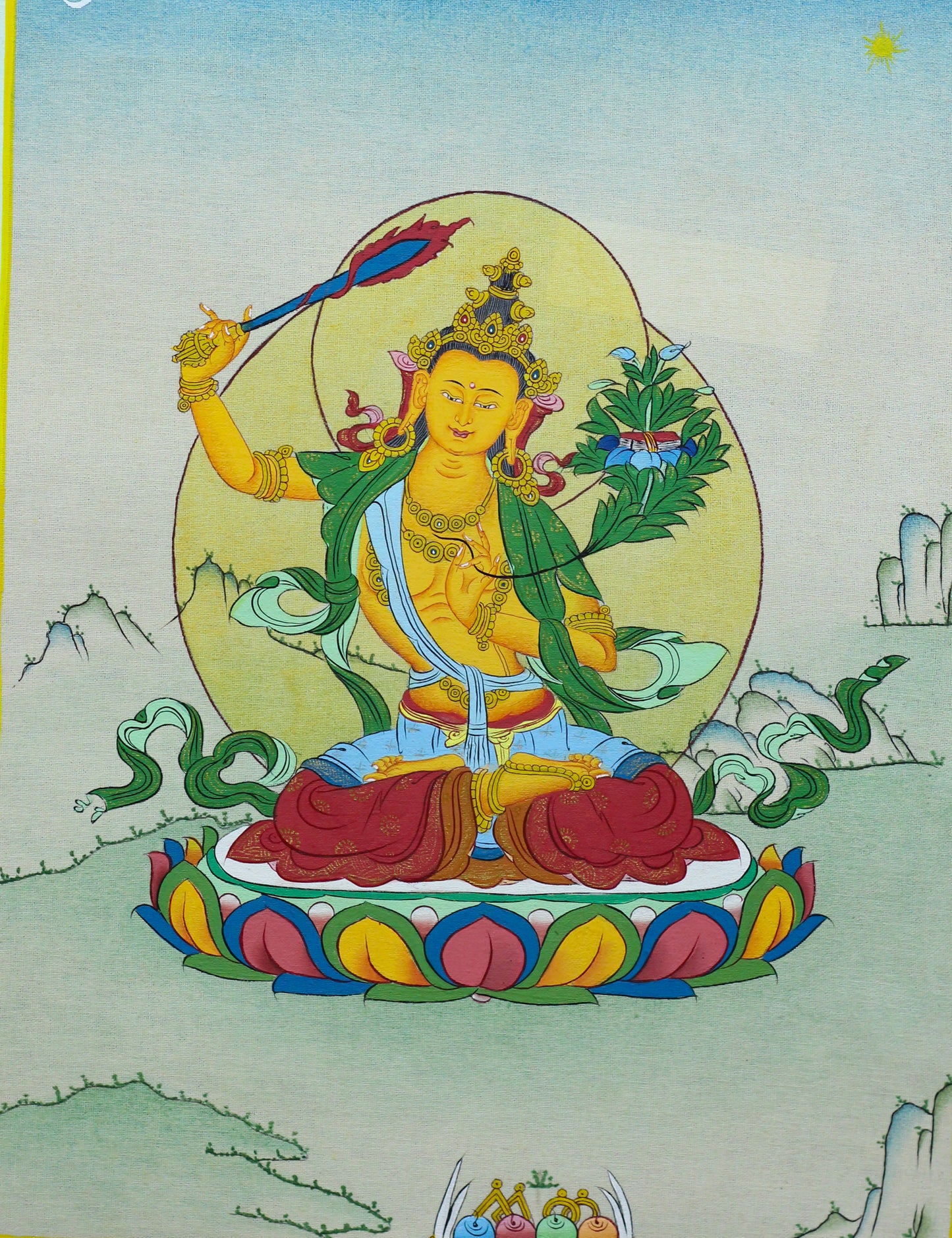 Minimalist Manjushri Thangka | Handmade in Nepal (9" * 12")