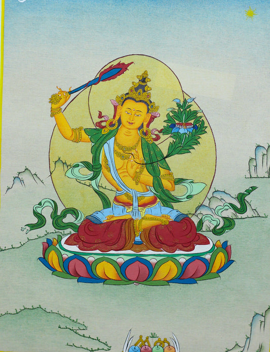 Minimalist Manjushri Thangka | Handmade in Nepal (9" * 12")