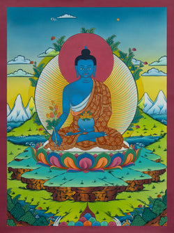 Medicine Buddha Thangka - (16" * 22")
