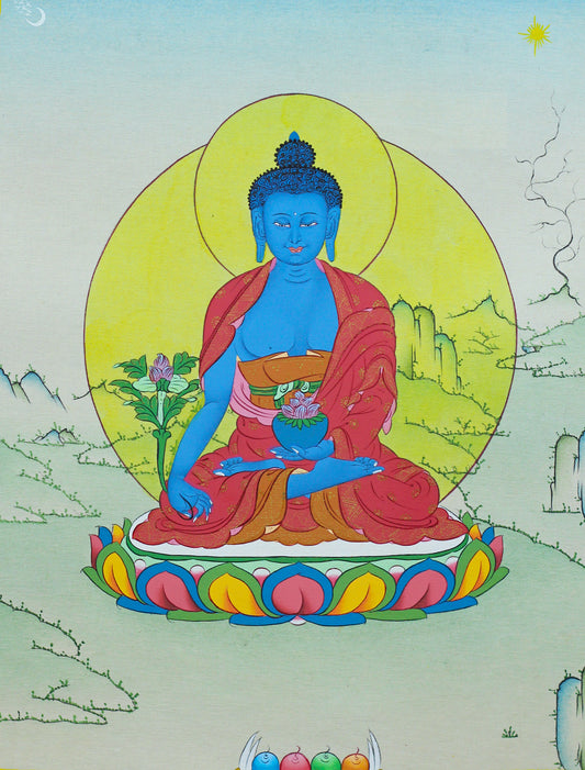 Medicine Buddha Thangka - (9" * 12")