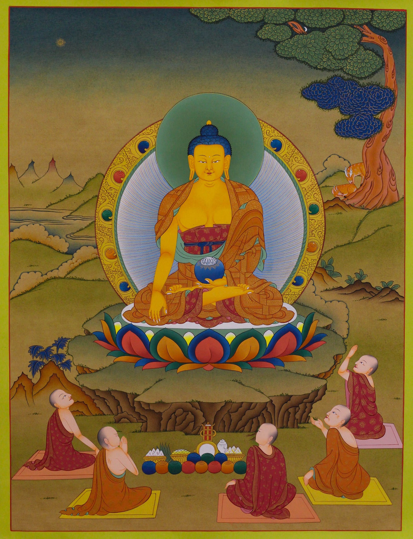Shakyamuni Buddha Thangka With Disciples - (18" * 24")