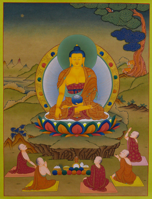 Shakyamuni Buddha Thangka With Disciples - (18" * 24")