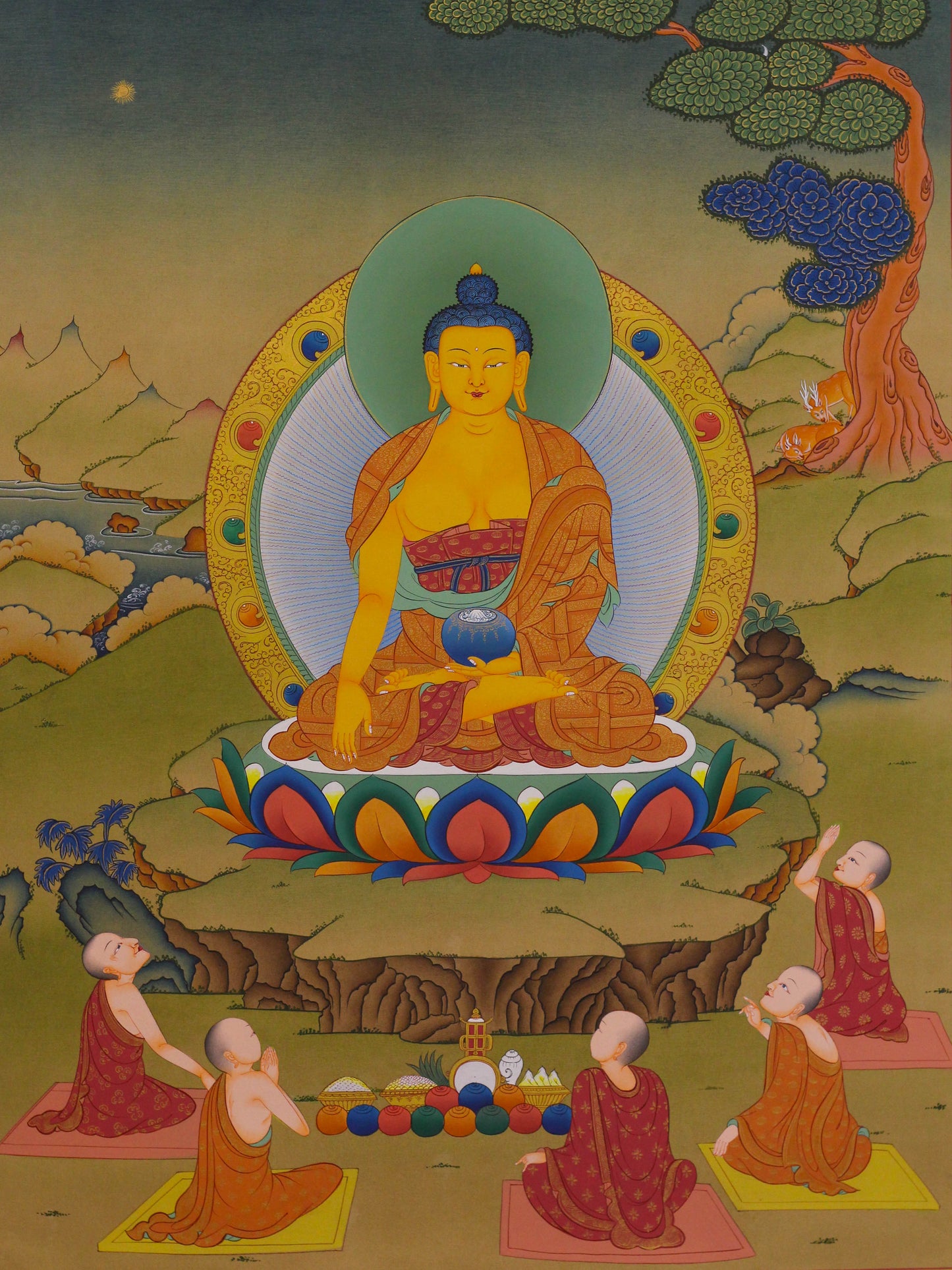 Shakyamuni Buddha Thangka With Attendant - (18" * 24")