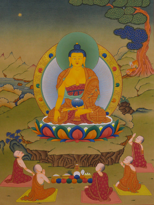Shakyamuni Buddha Thangka With Attendant - (18" * 24")