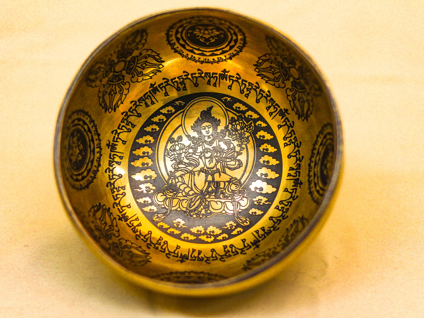 Green Tara Engraved Tibetan Singing Bowl (Very Small)