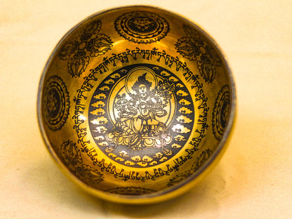 Green Tara Engraved Tibetan Singing Bowl (Very Small)