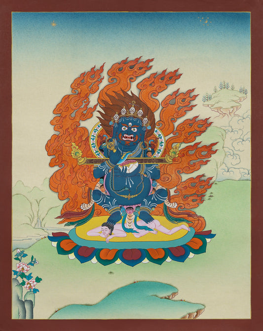 Two Arm Mahakala Thangka - (15" * 20")