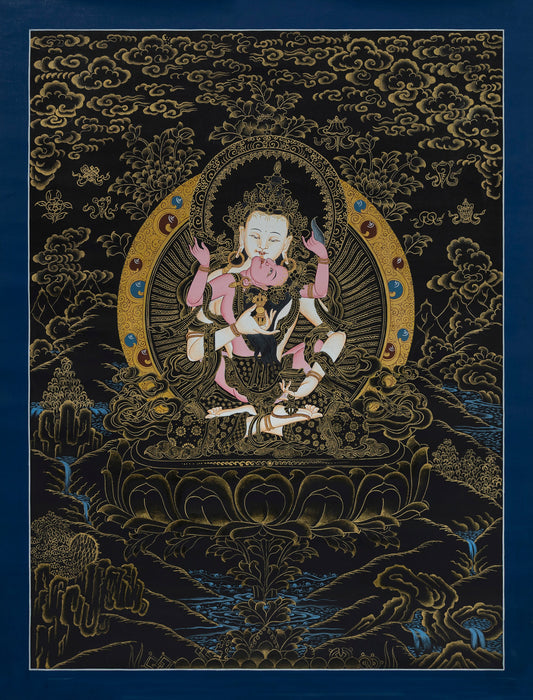 Vajrasattva with Consort Thangka - (18" * 24")